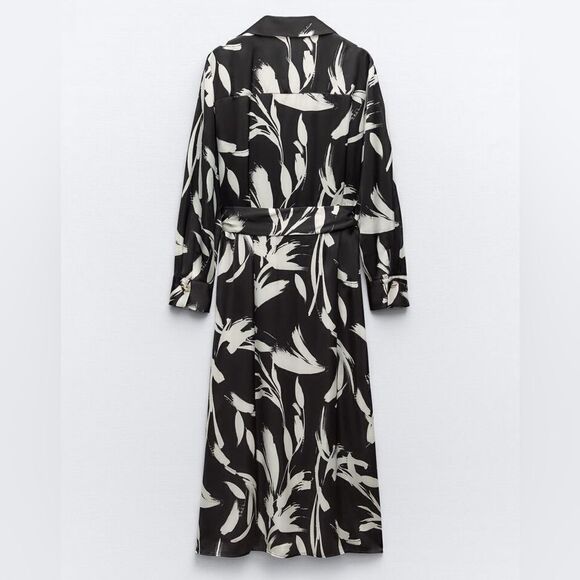 Zara Satin Printed Belted Dress New - Picture 7 of 9